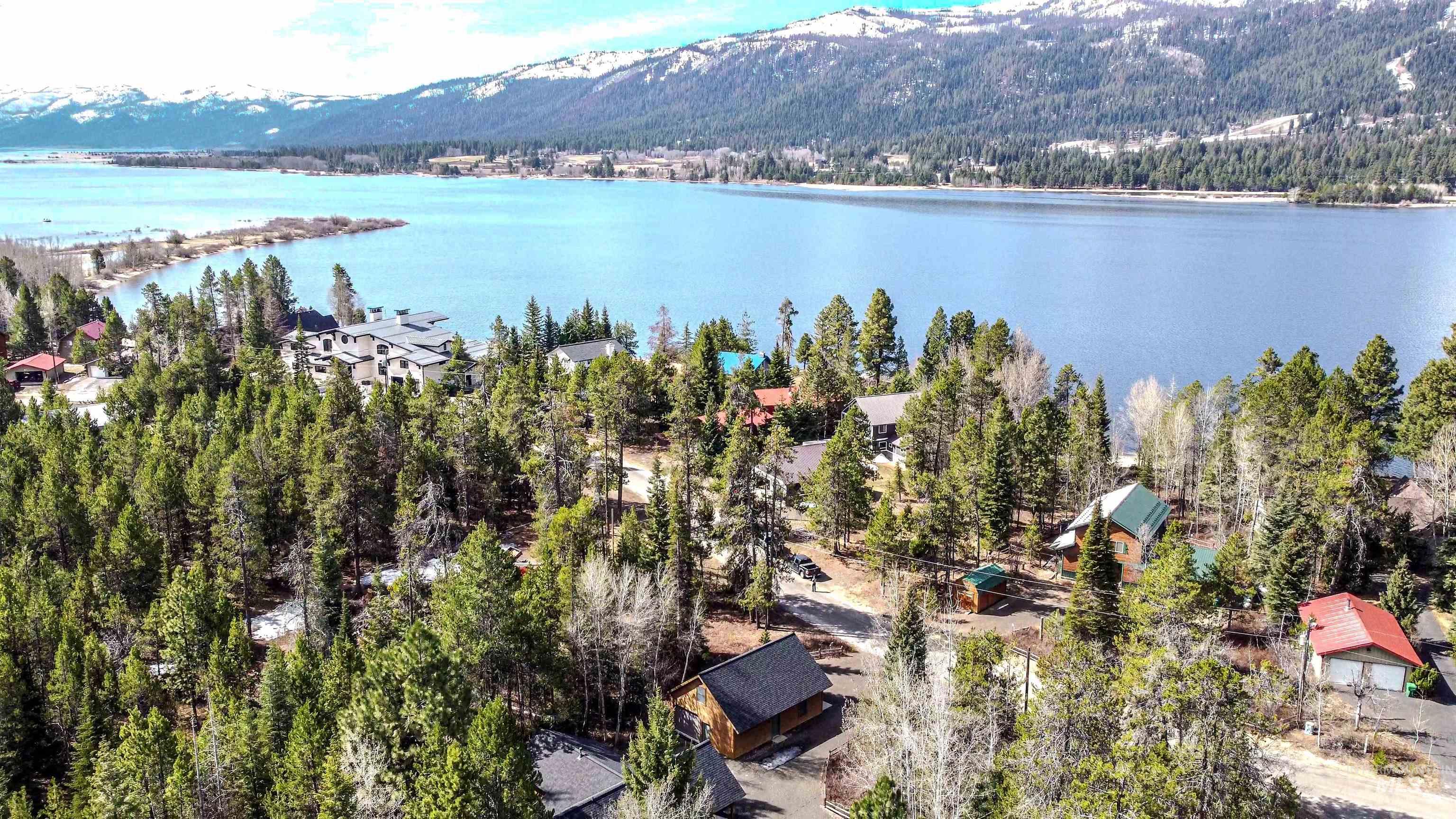 Aerial view of a water and mountain view