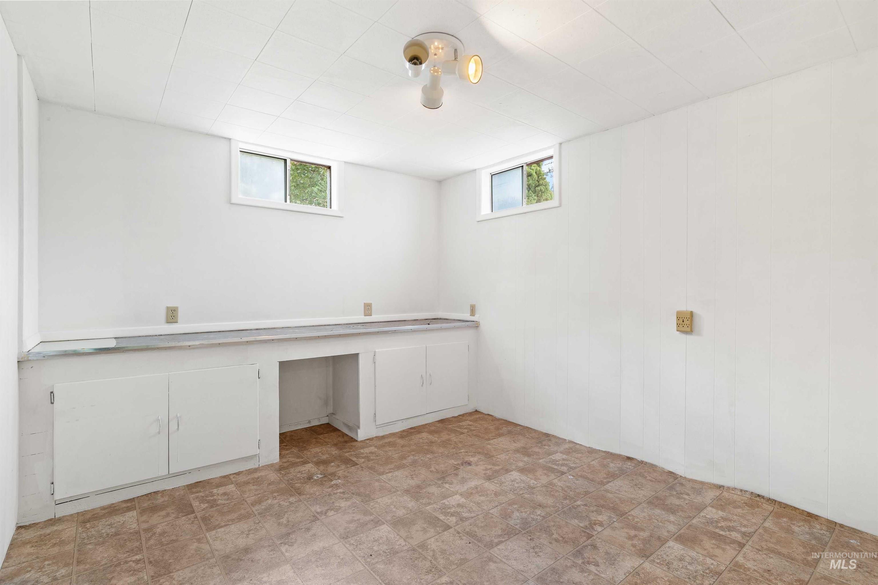 Basement with an office area