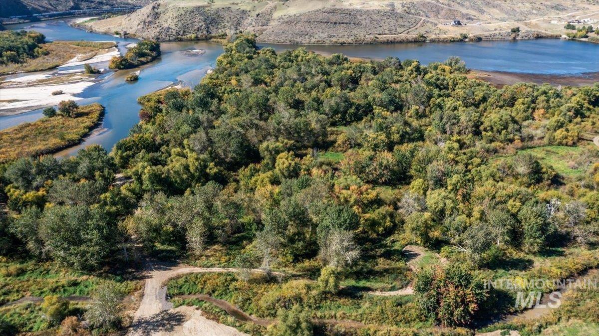 Aerial view of a nearby body of water