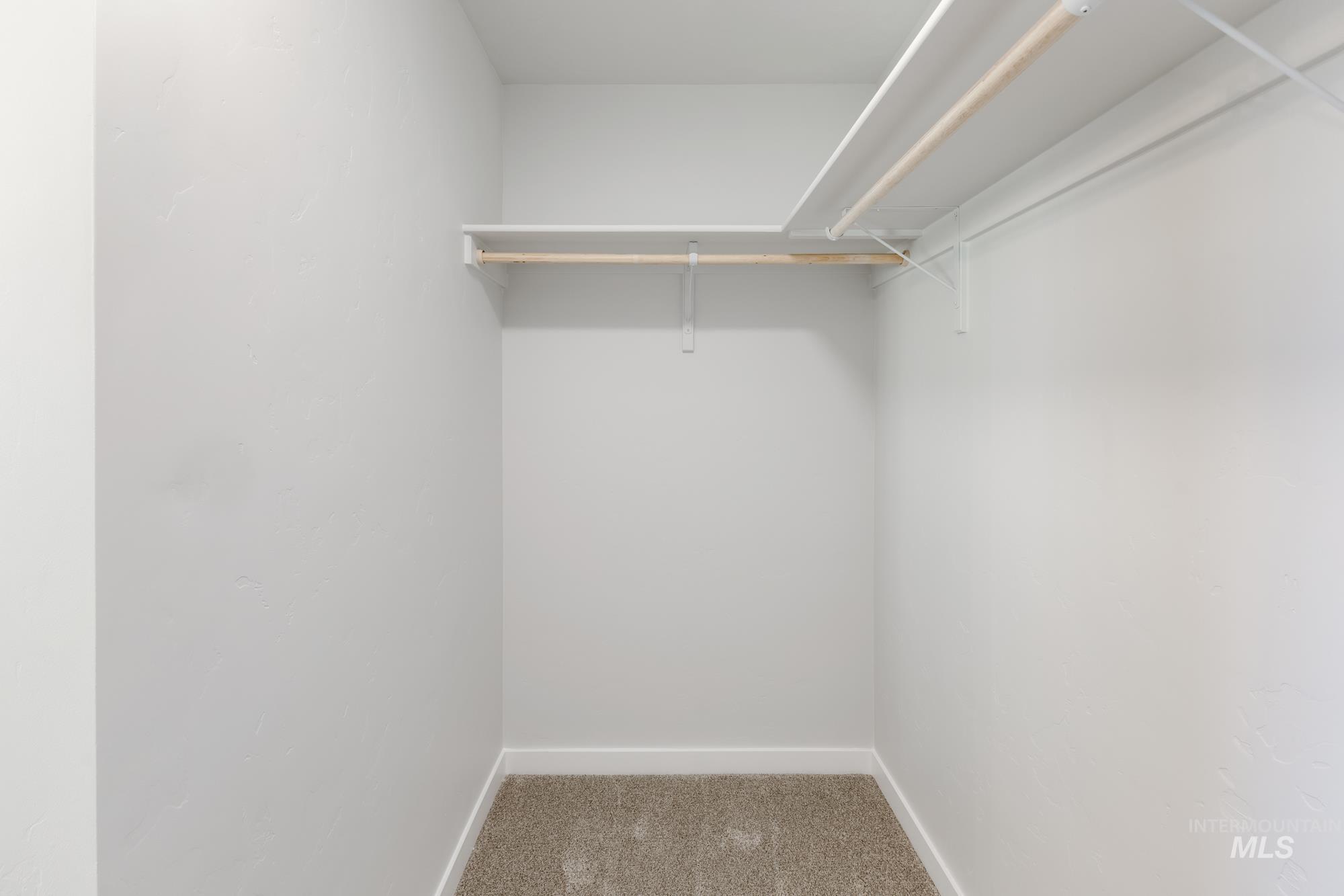 Spacious closet featuring light colored carpet