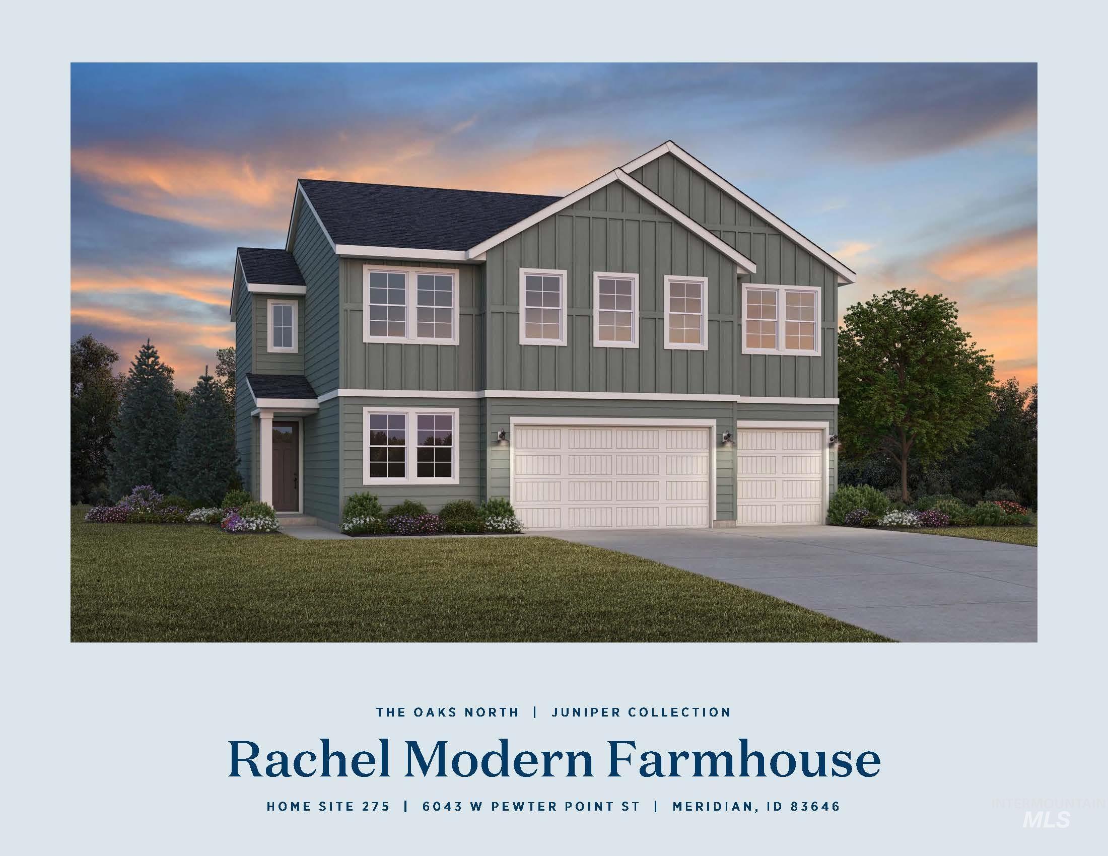 View of front facade with an attached garage, concrete driveway, a front lawn, and board and batten siding