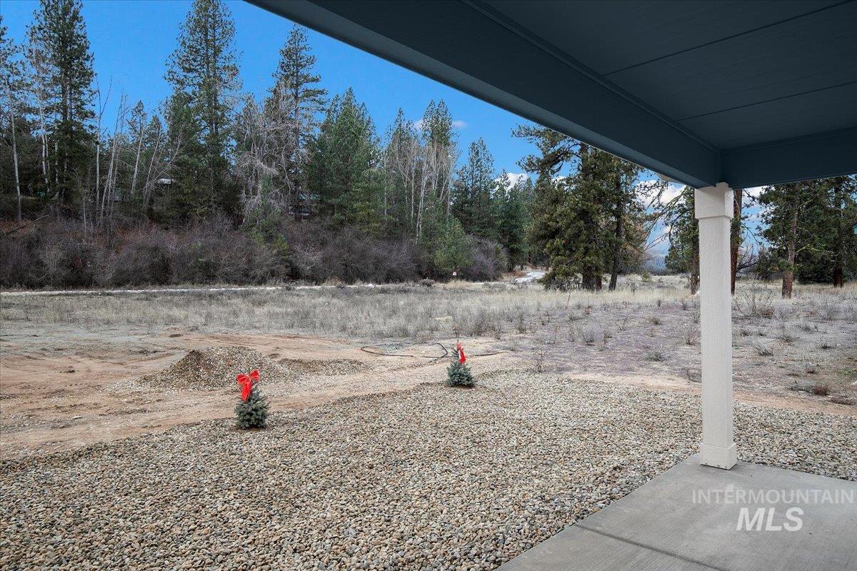 View of backyard and covered patio