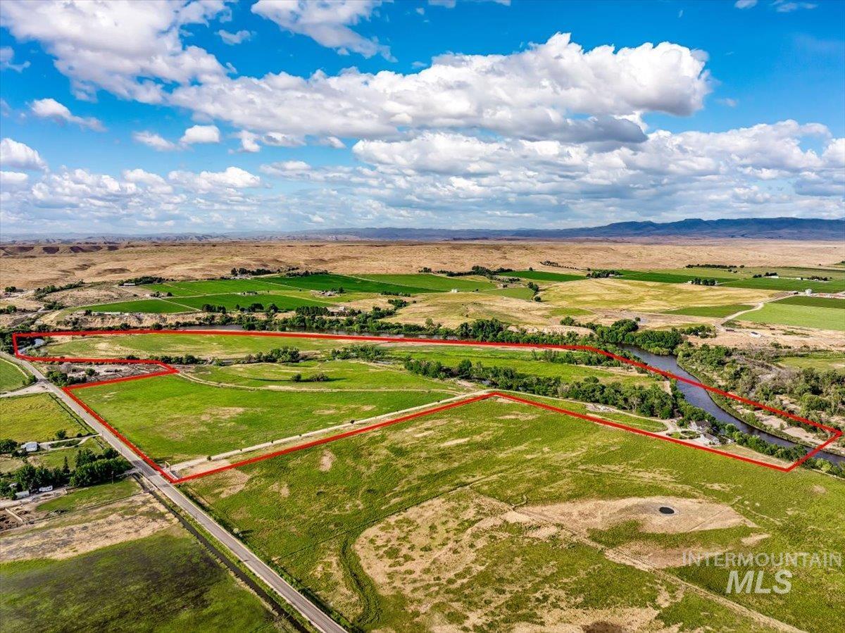 Overview of rural landscape featuring property boundaries highlighted
