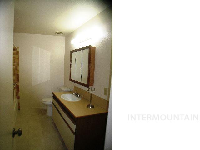 Full bath featuring vanity and toilet