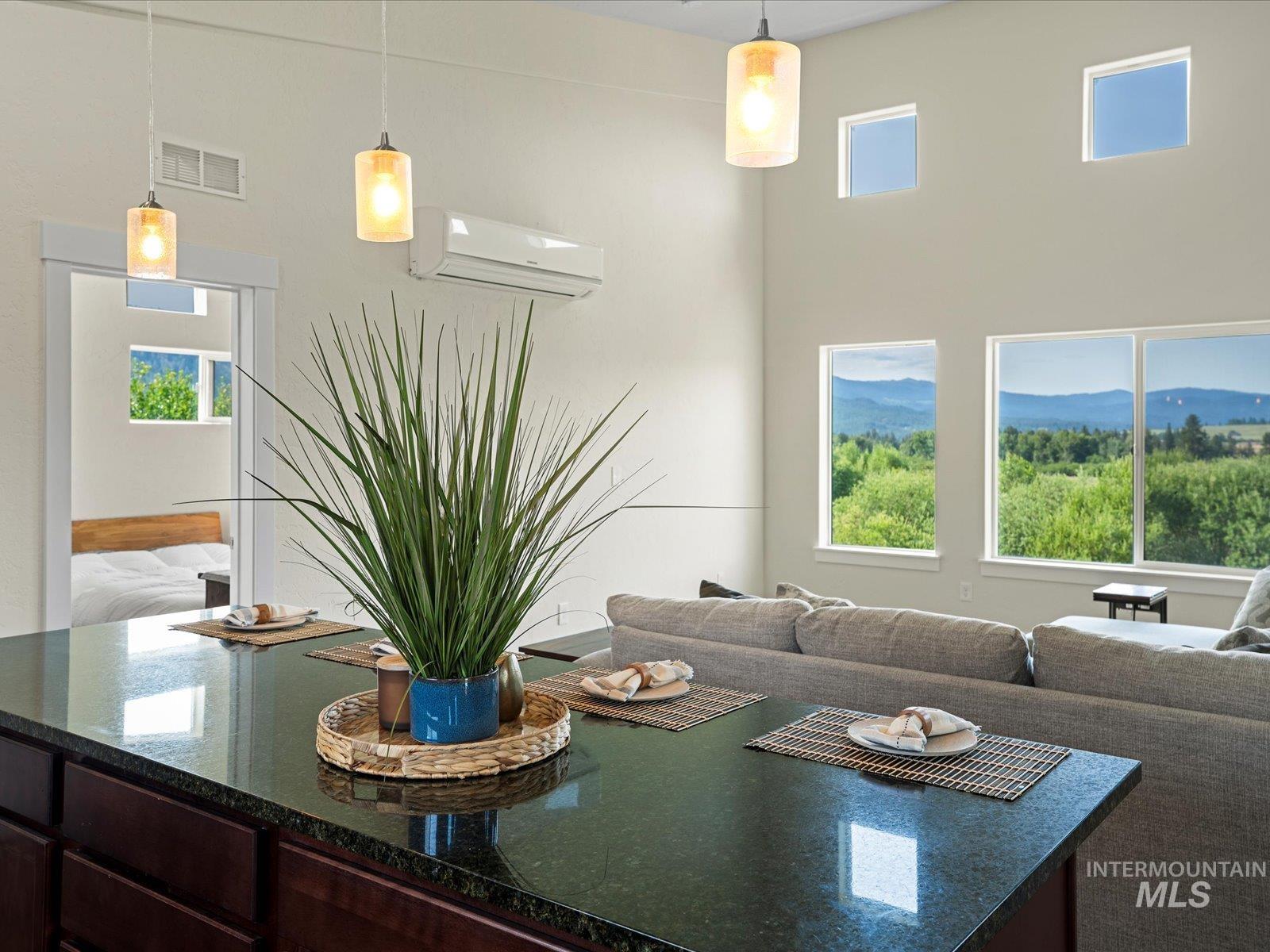 Dining area with an AC wall unit