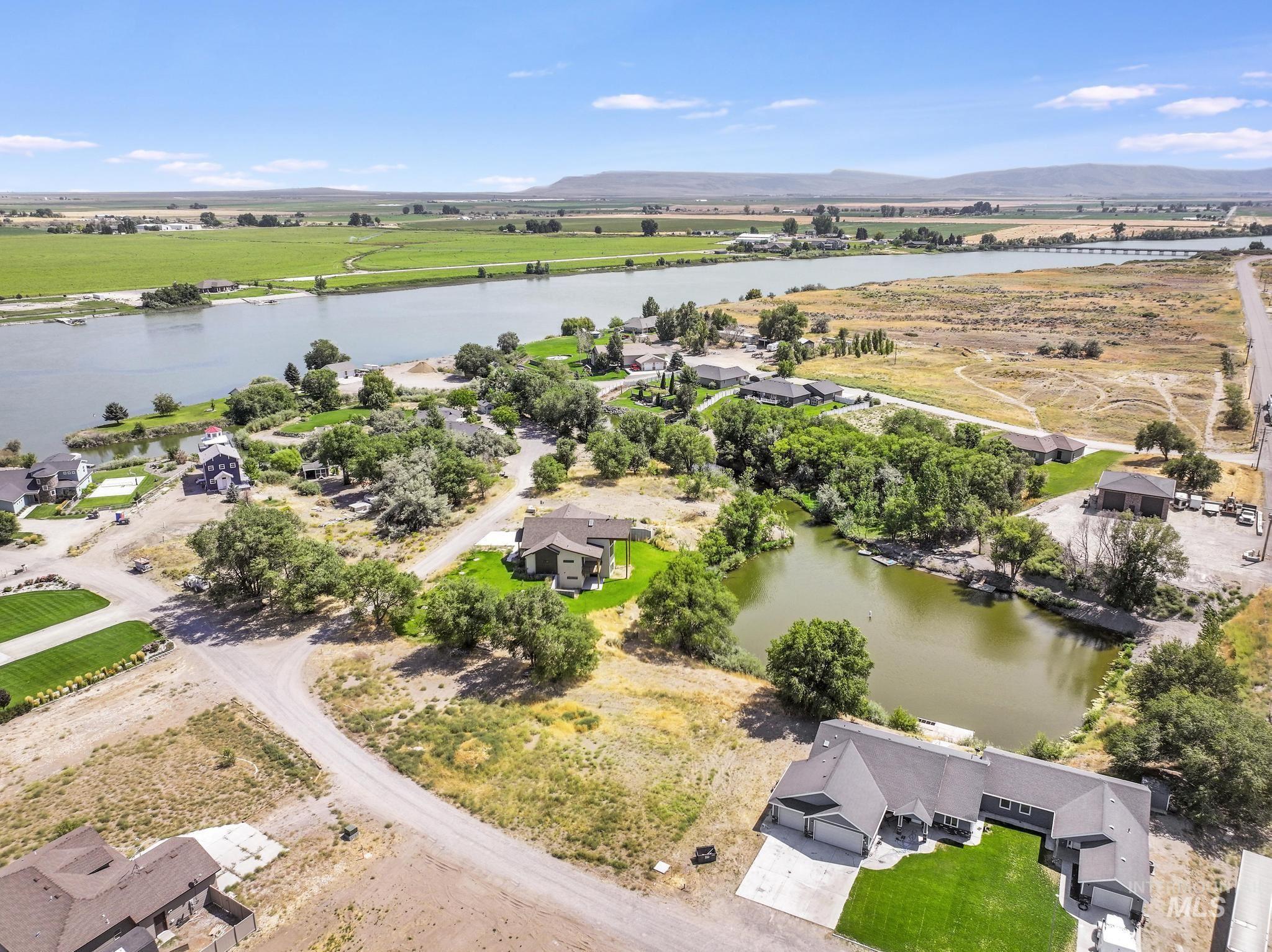 Aerial view of a nearby body of water