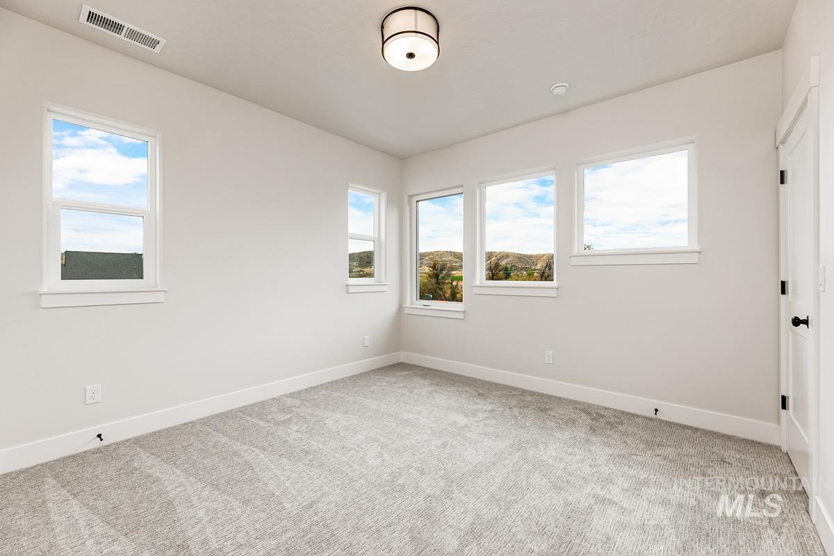 Unfurnished room with healthy amount of natural light and light carpet