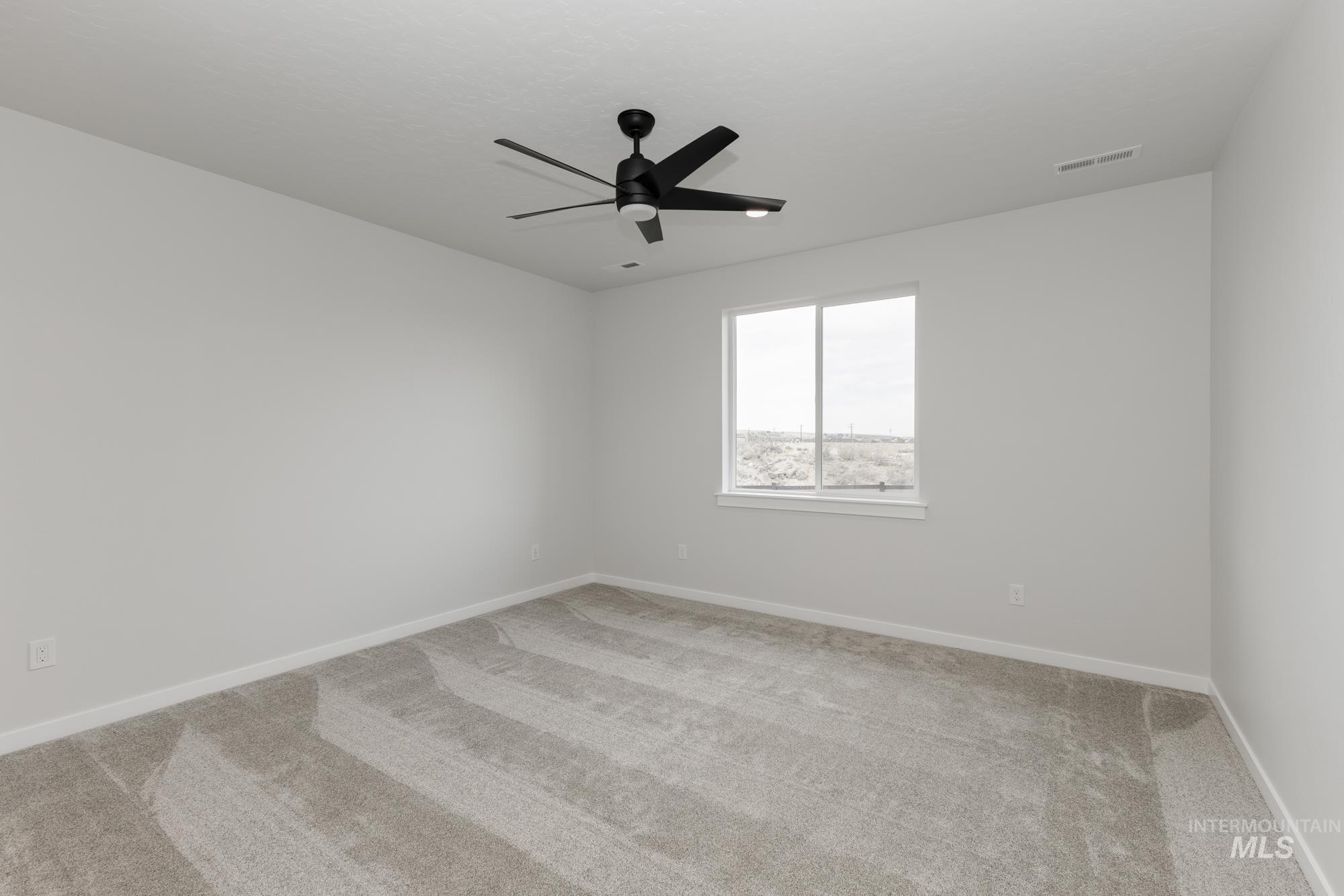 Spare room with light colored carpet and ceiling fan