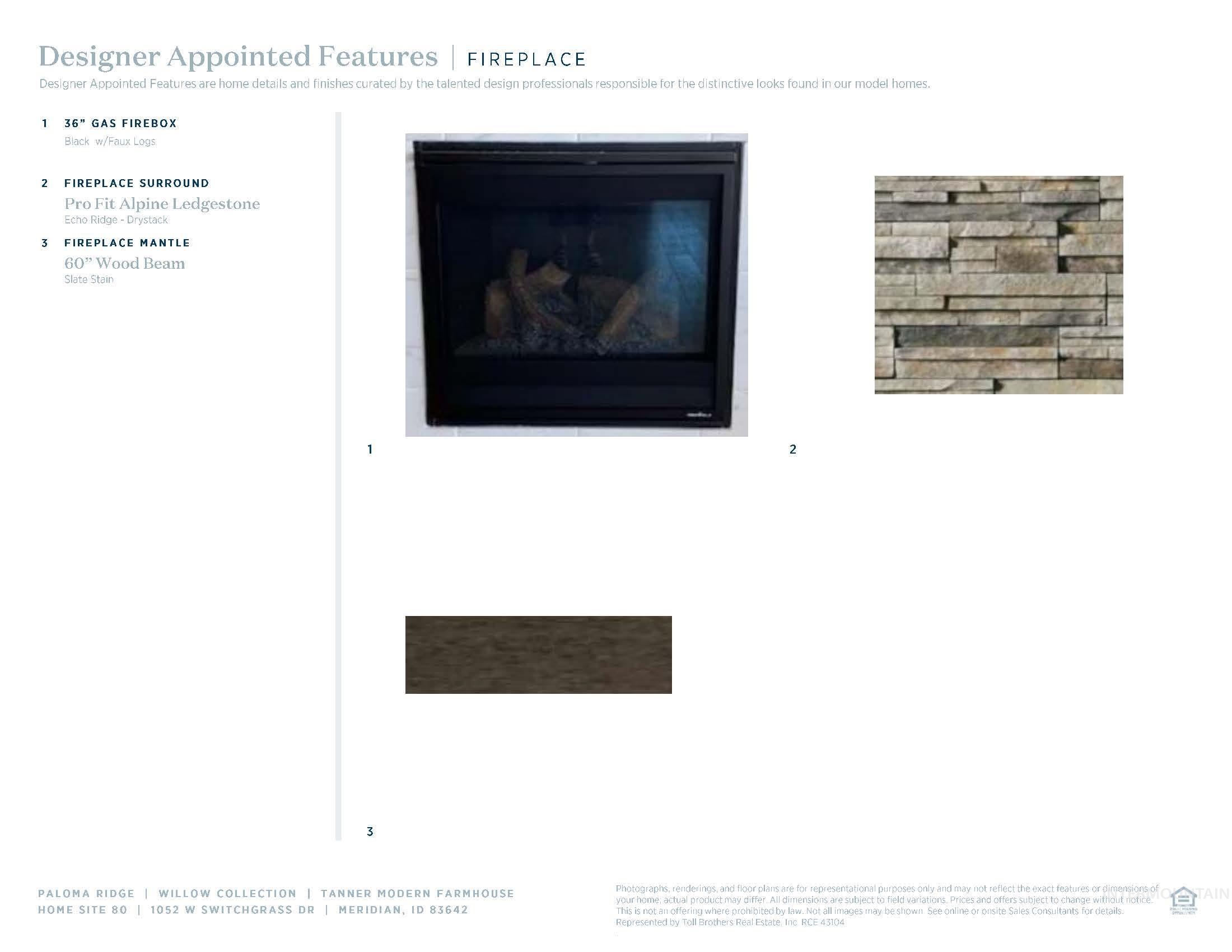 Designer Appointed Features, Fireplace. Detailing property aesthetic selections and materials