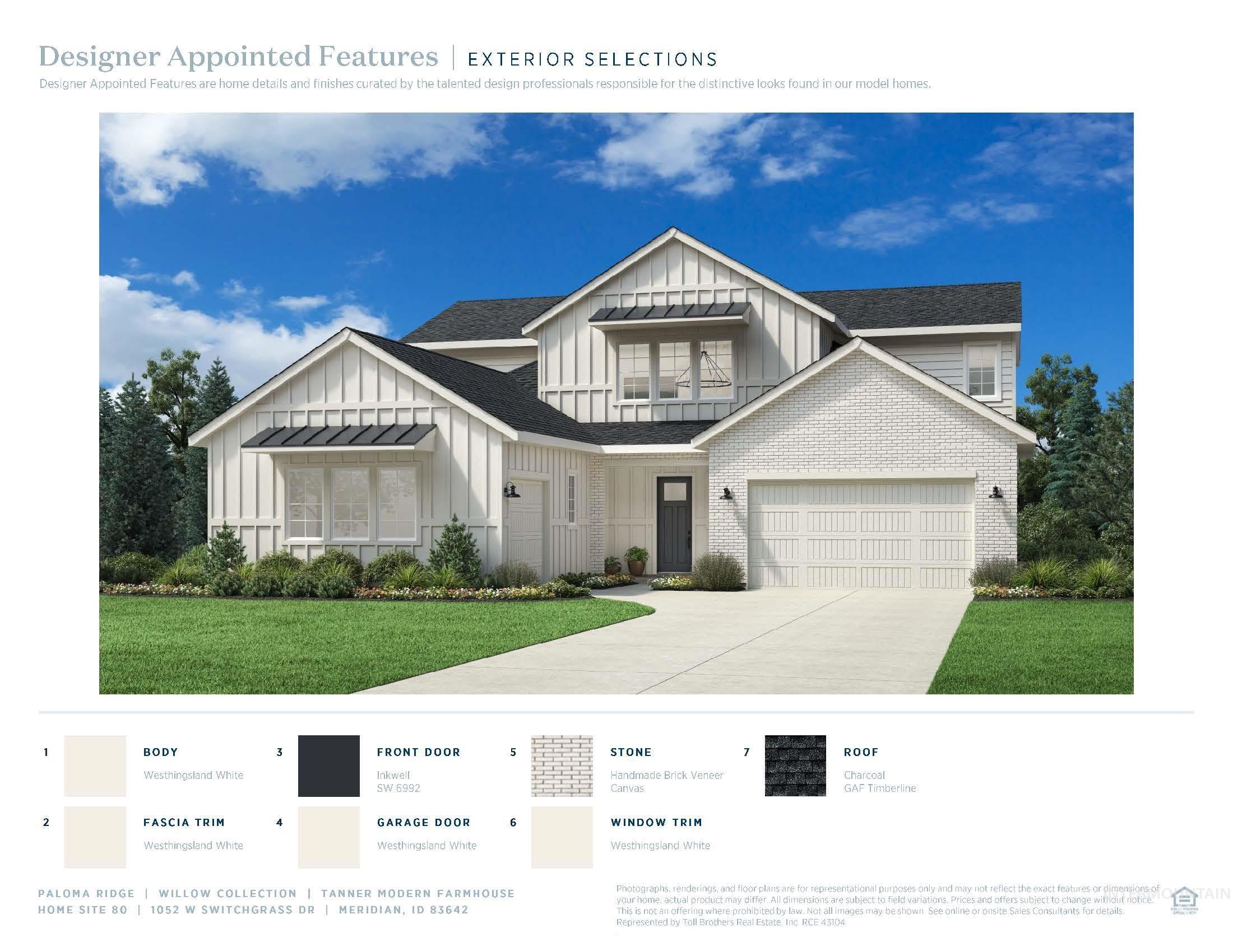 Property Specification Sheet. Detailing exterior material selections for the property