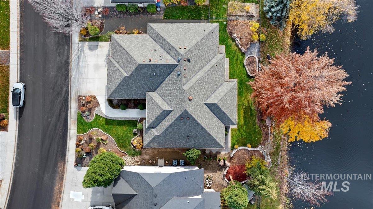 Bird's eye view of a nearby body of water