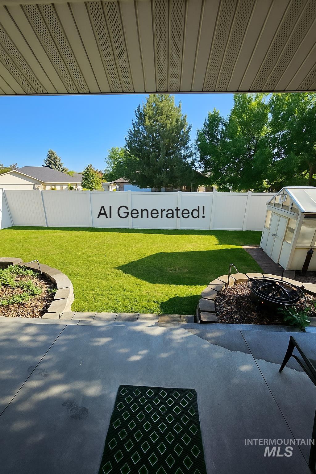 View of yard featuring an exterior structure, an outdoor structure, a fire pit, and a patio area