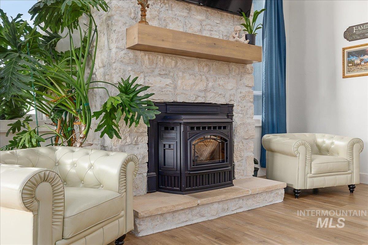 Living area with wood finished floors