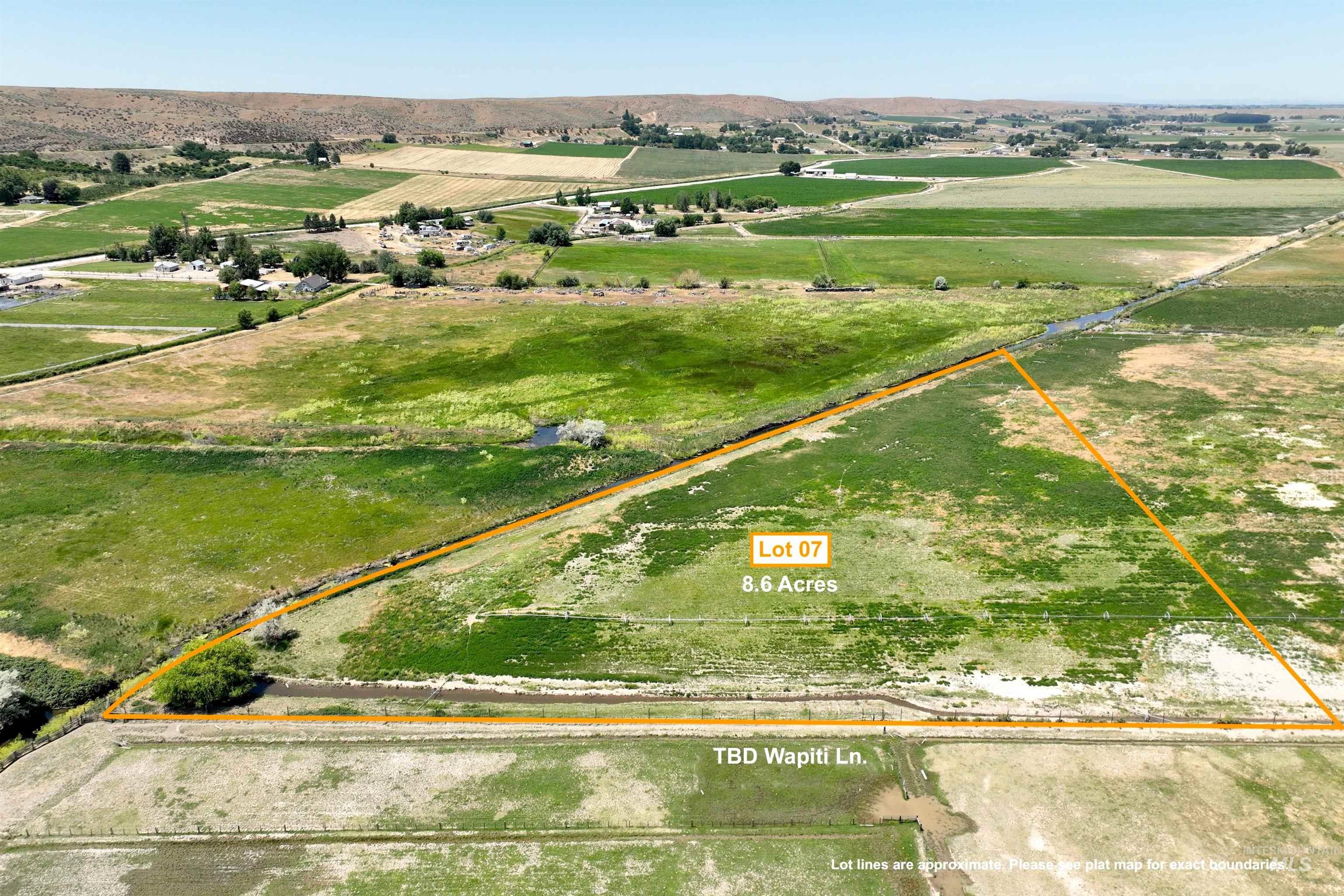 Overview of rural landscape with property boundaries highlighted