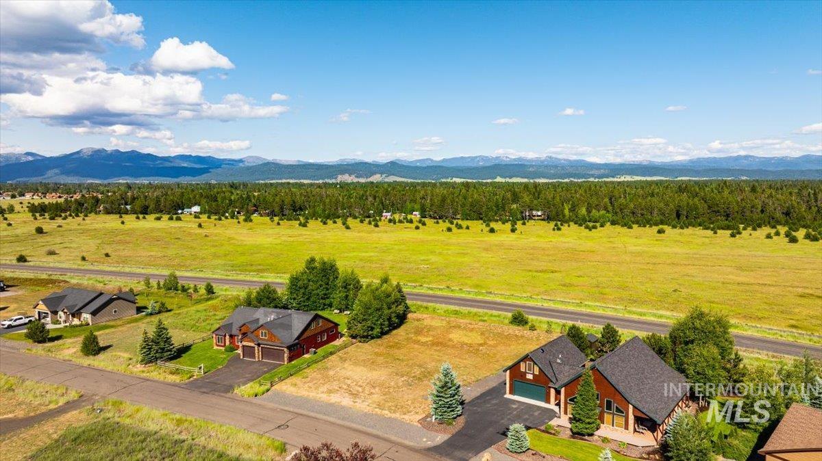 Overview of rural landscape featuring mountains