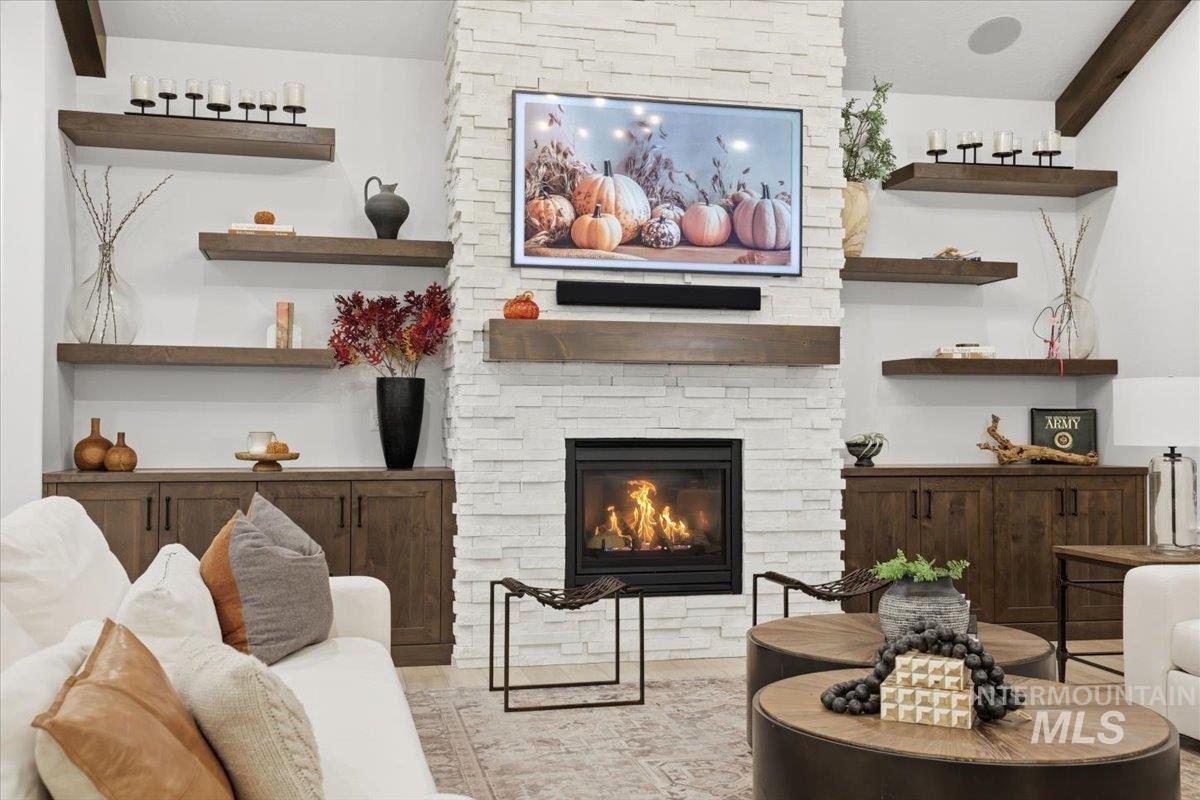 Living room with a fireplace