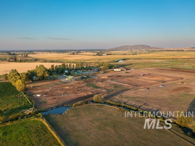 Aerial overview of property's location featuring rural landscape