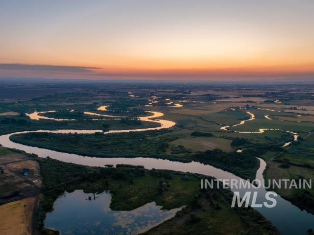 Aerial view at dusk of a water view