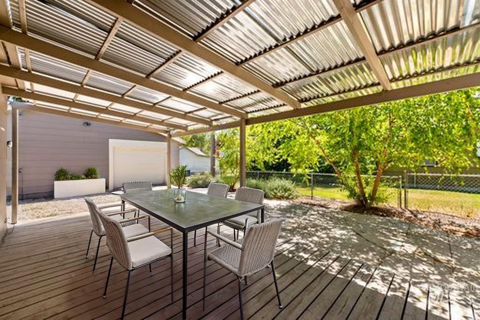Deck featuring outdoor dining area and a fenced backyard