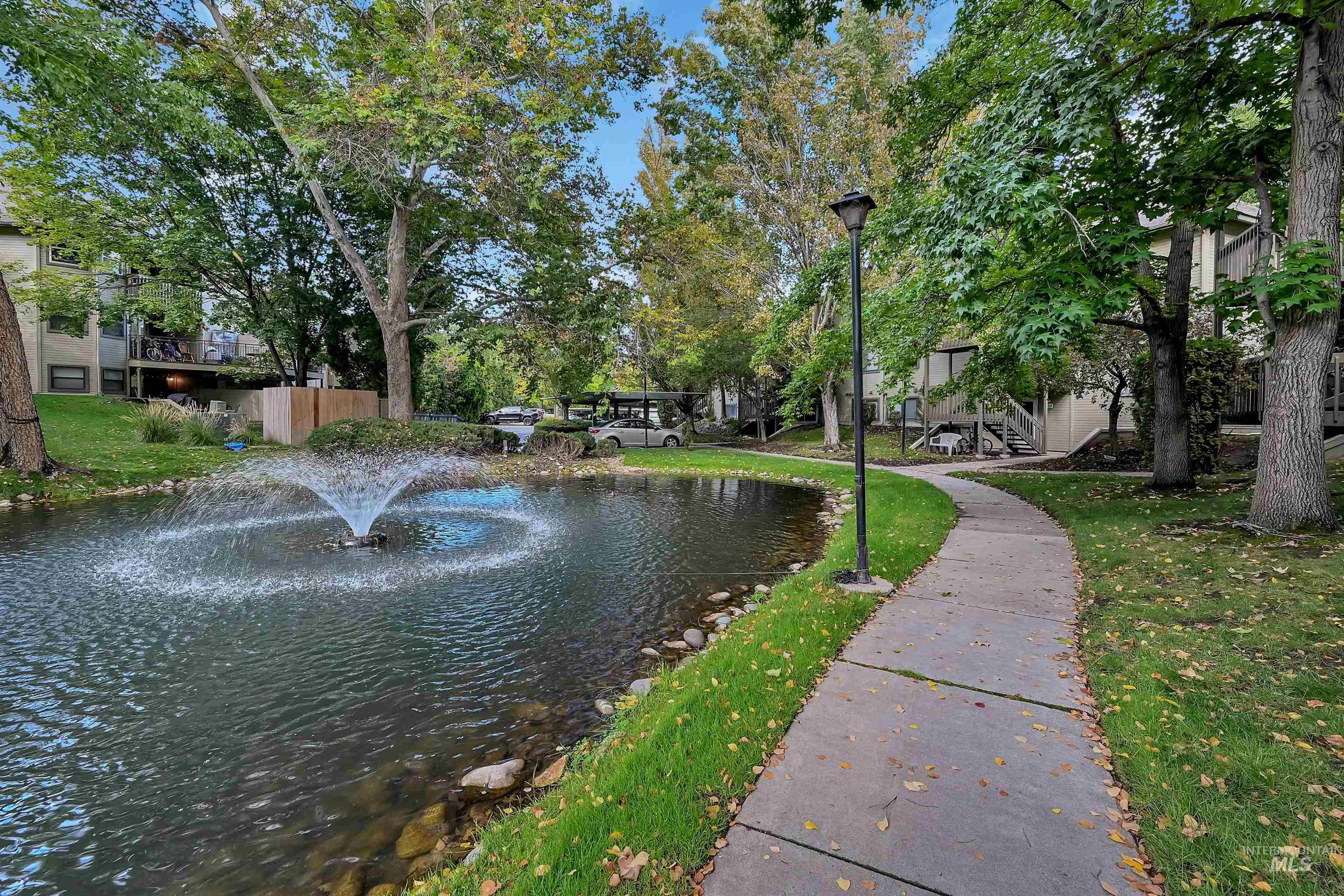 Pond with water feature.