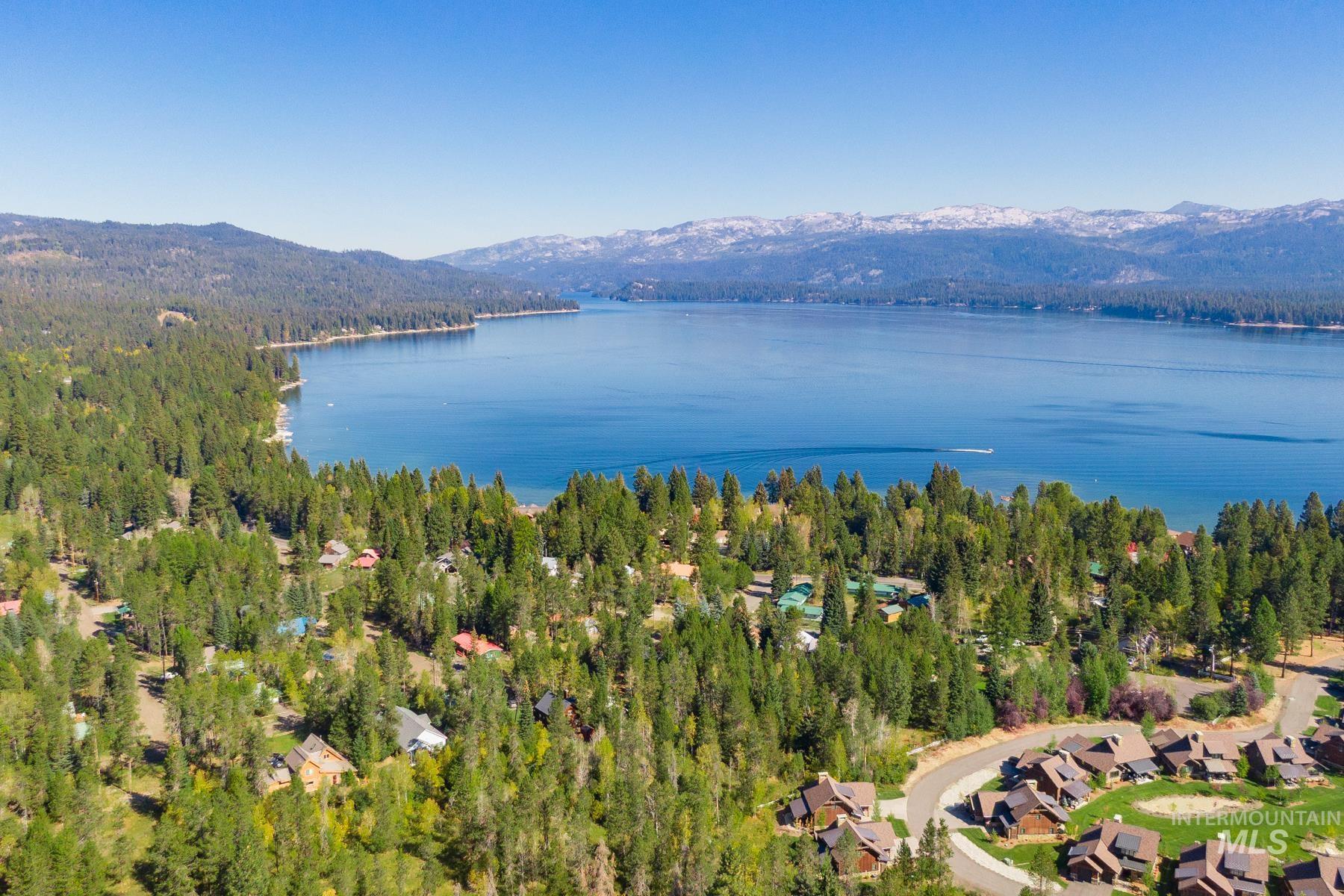 Aerial view of a water and mountain view