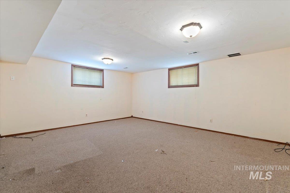 Basement with carpet floors and baseboards