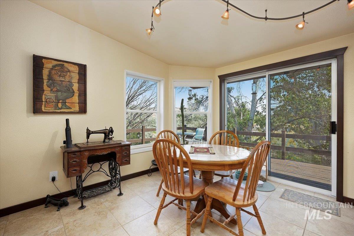 Dining room with track lighting