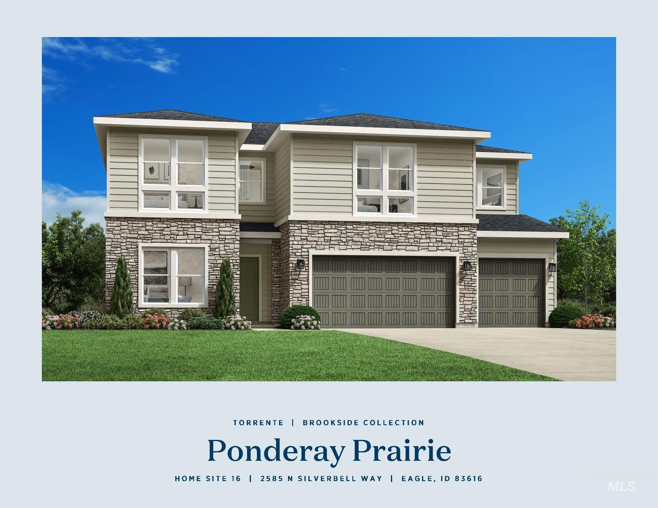 Contemporary two-story residence featuring a stone and siding exterior, multiple large windows, and a dual garage