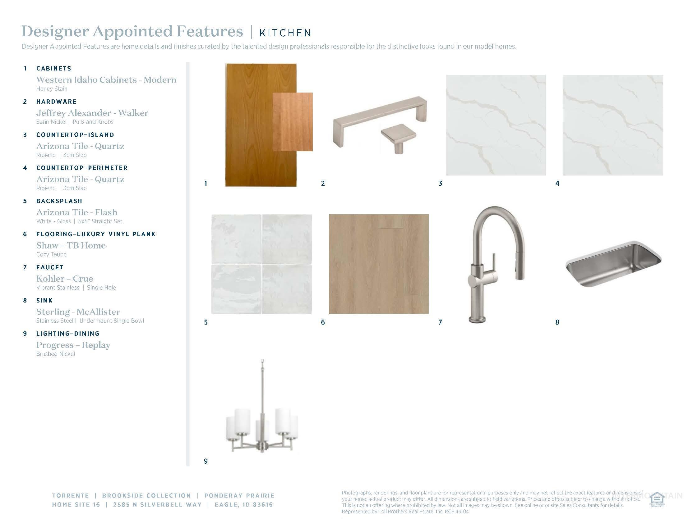 Designer Appointed Features, Kitchen. Outlining material and fixture specifications for the property's kitchen