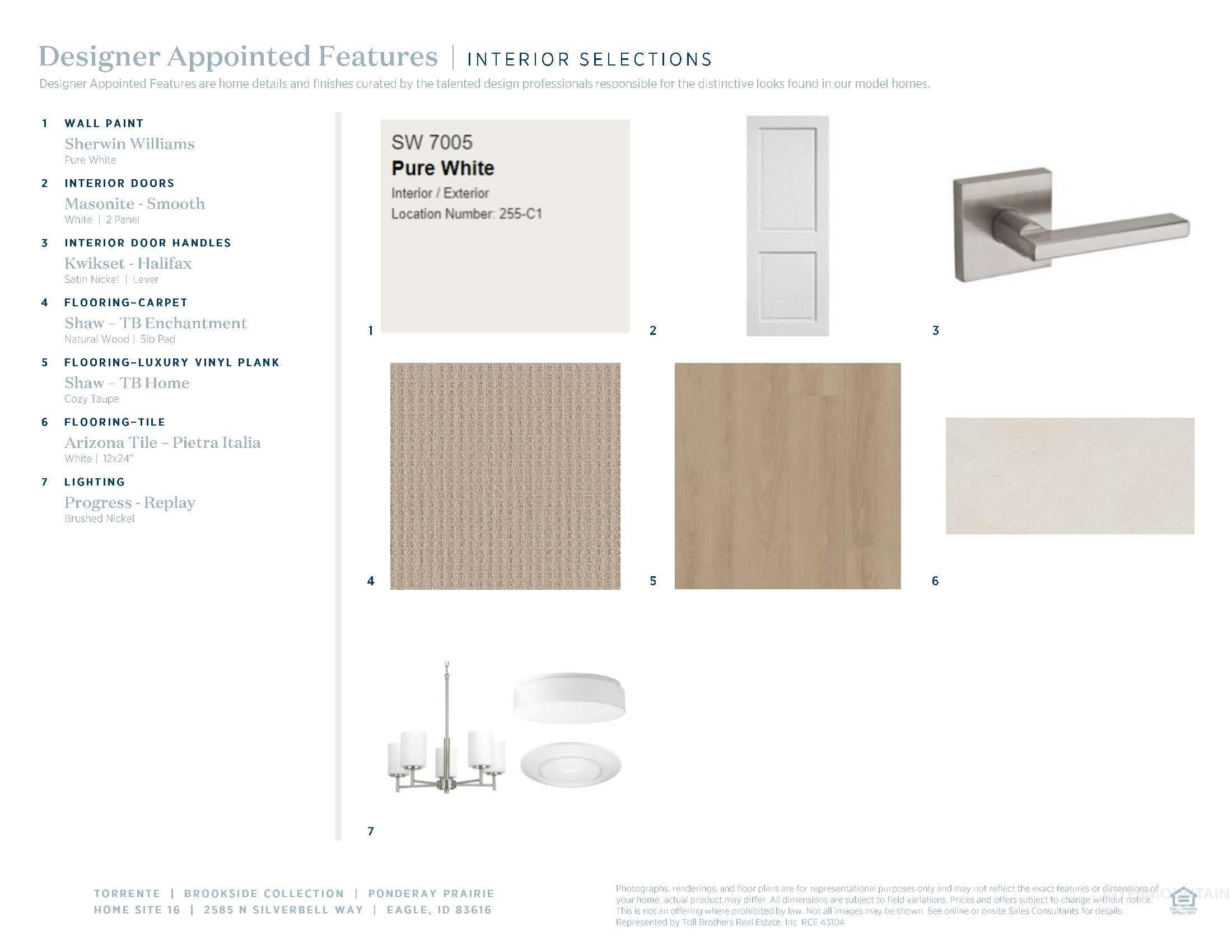 Interior Selections Document. Outlining material and finish specifications for the property