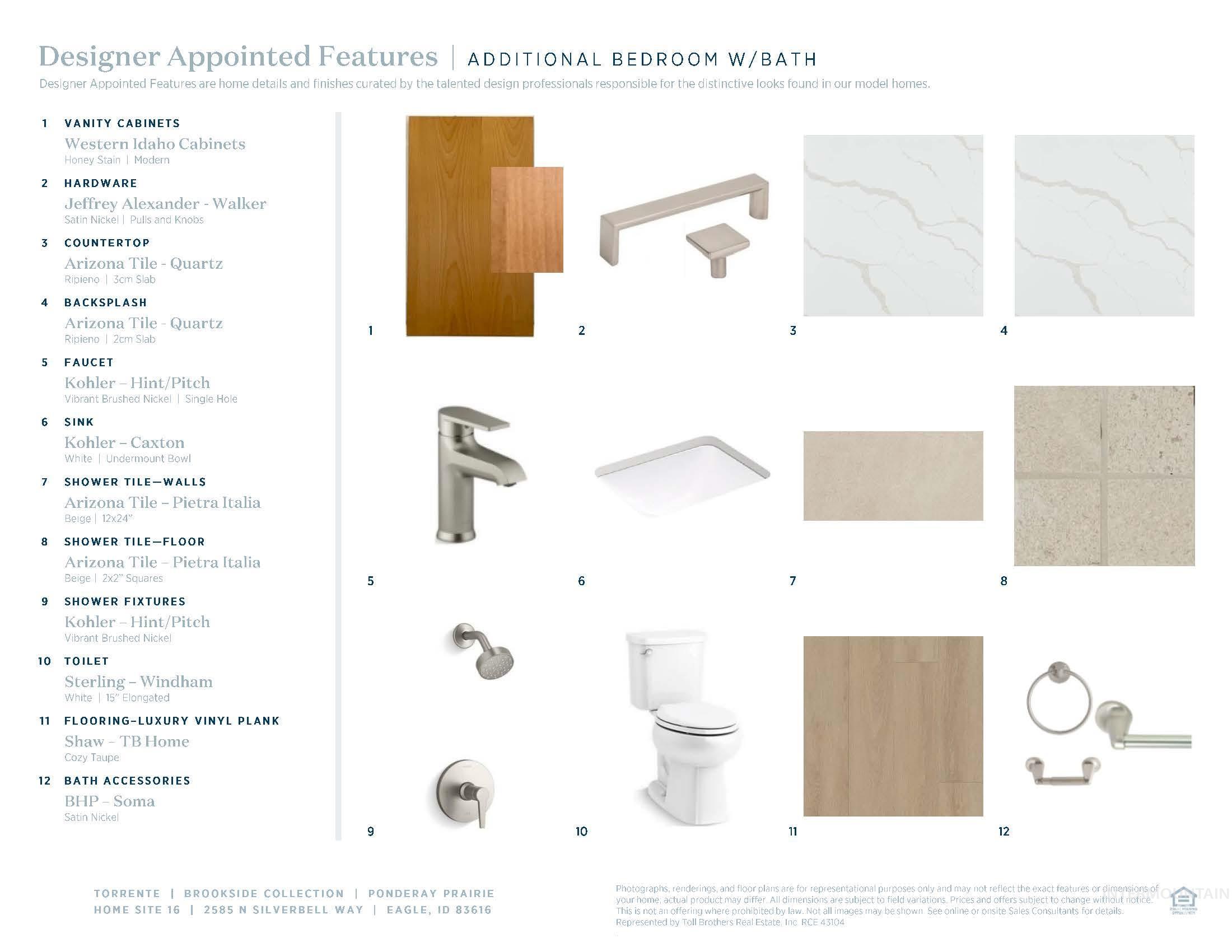 Designer Appointed Features, Additional Bedroom w/Bath. Detailing property material selections and finishes