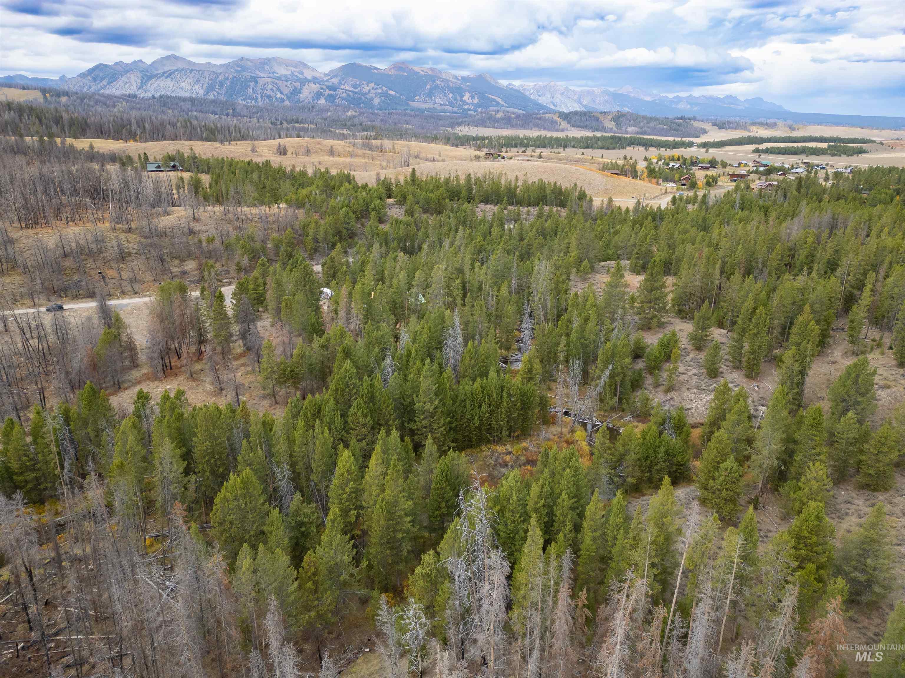 Aerial view of a mountain backdrop