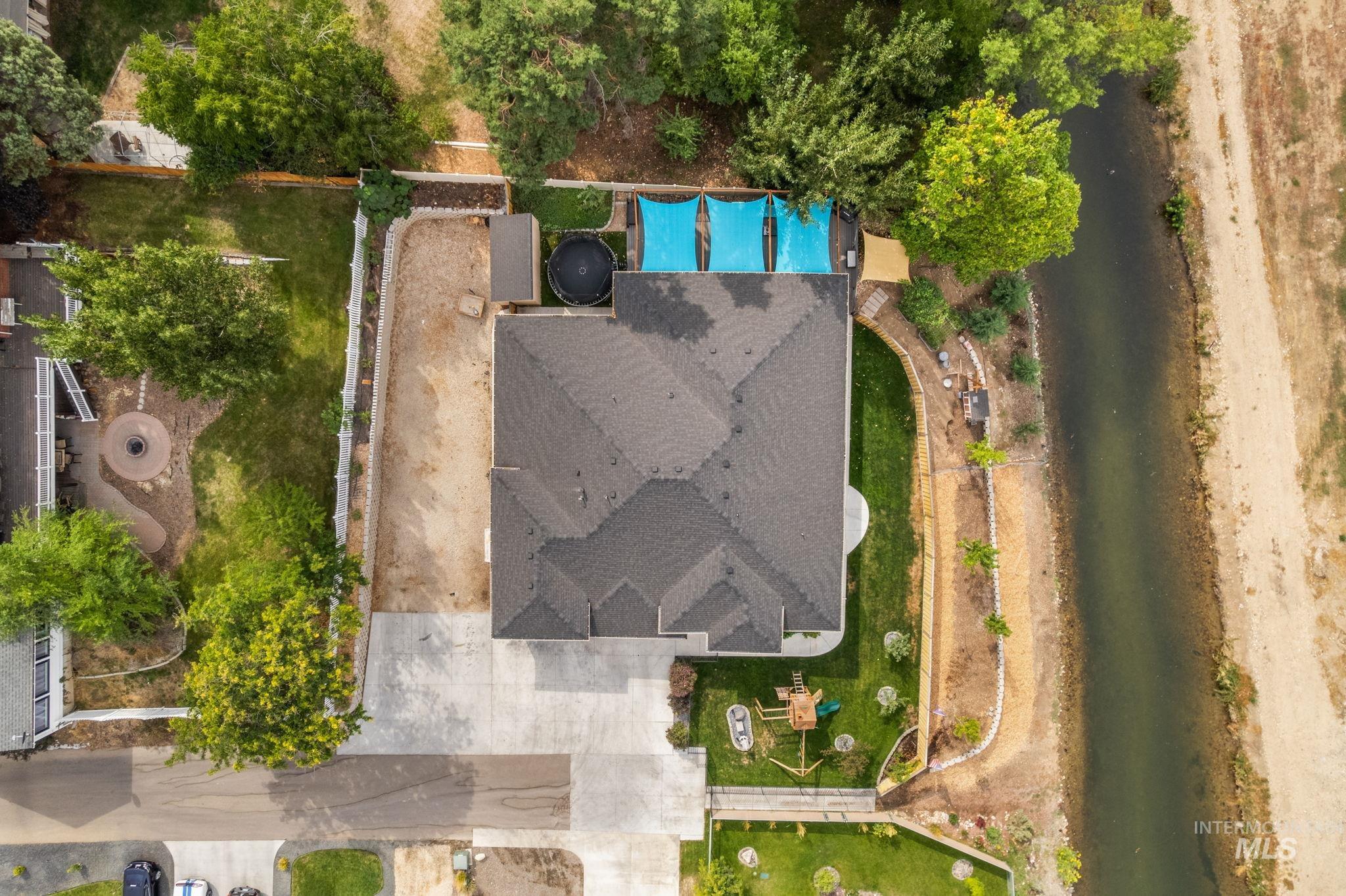 Drone / aerial view of a pool area