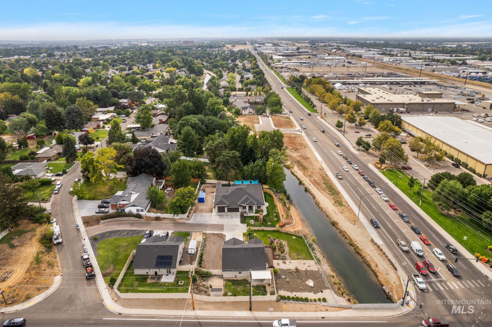 Aerial perspective of suburban area