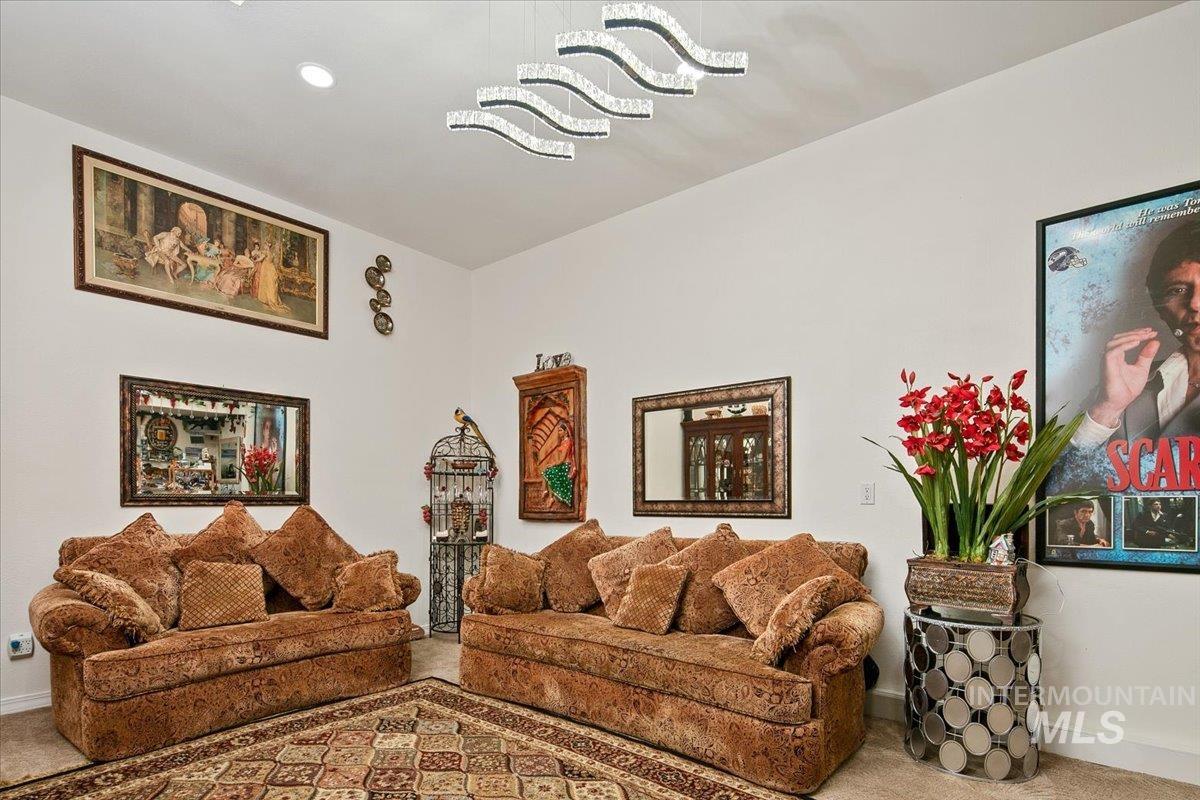 Living room featuring carpet flooring
