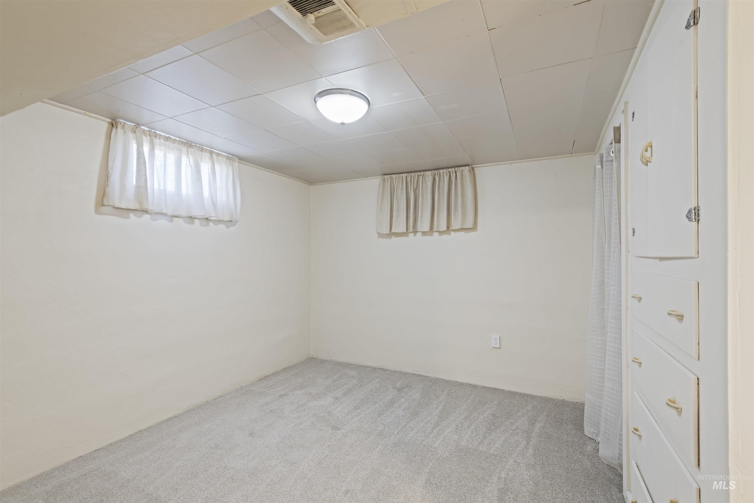 Basement with carpet flooring