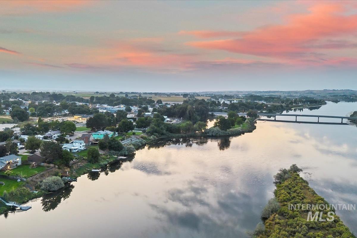 Aerial view at dusk of a water view