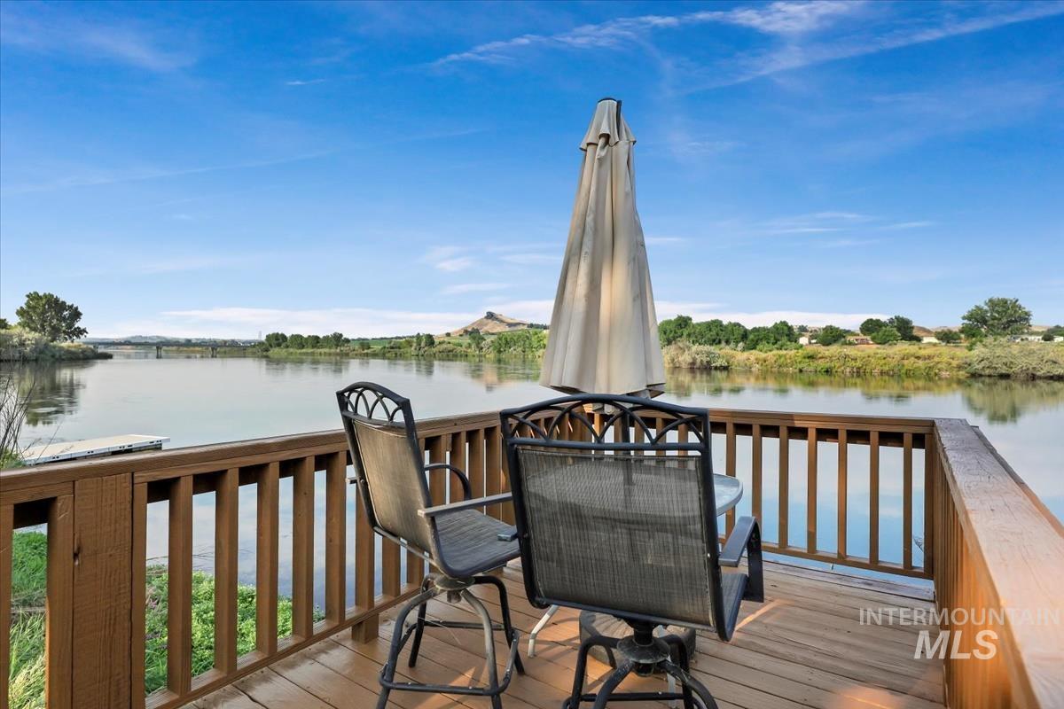 Wooden deck with a water view