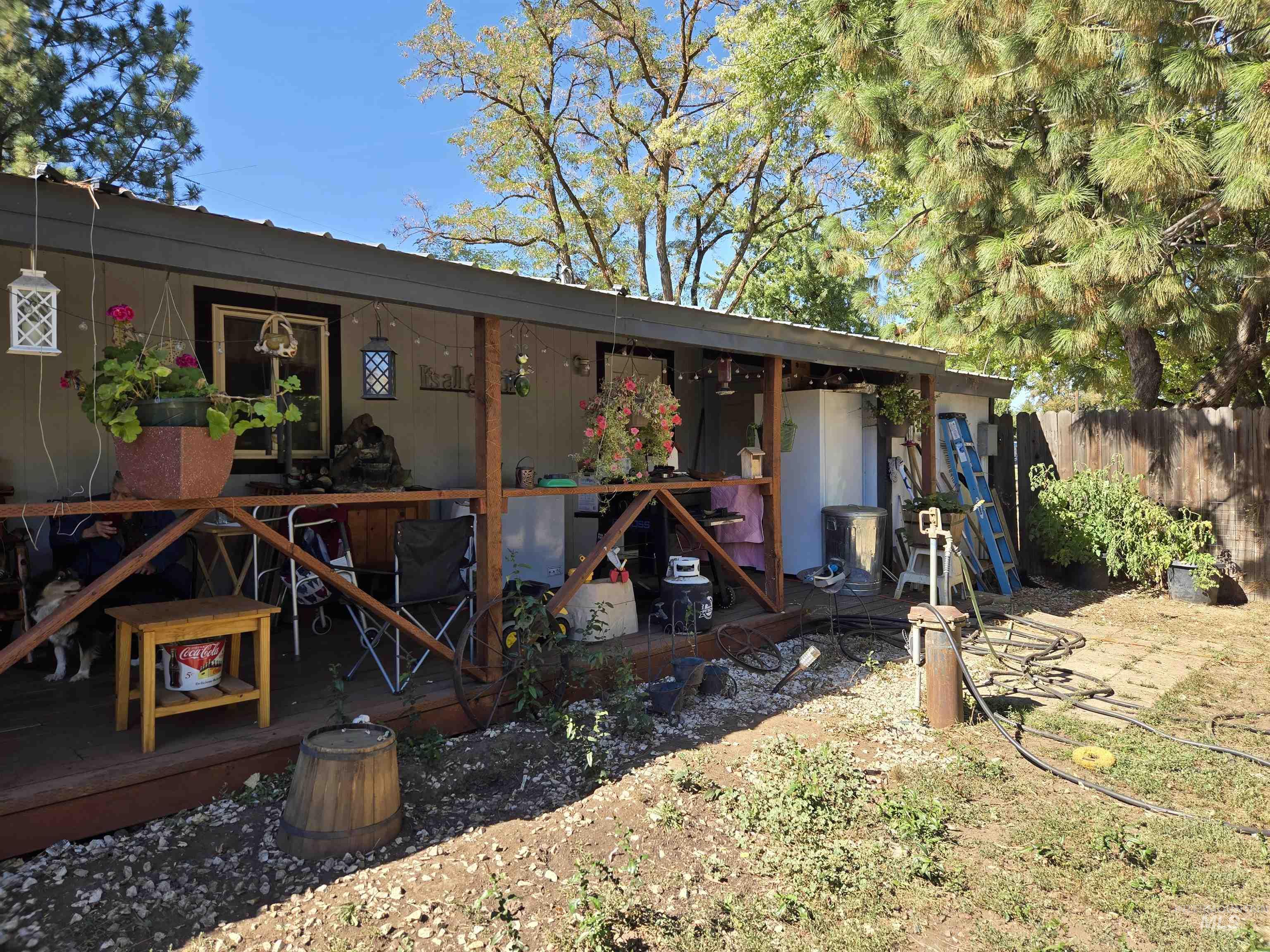 Covered deck at the back of the house.