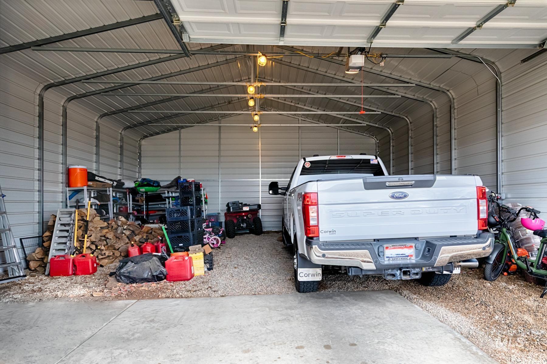 Garage with metal wall