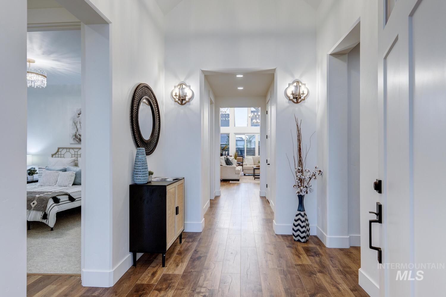 Corridor with dark wood-style flooring