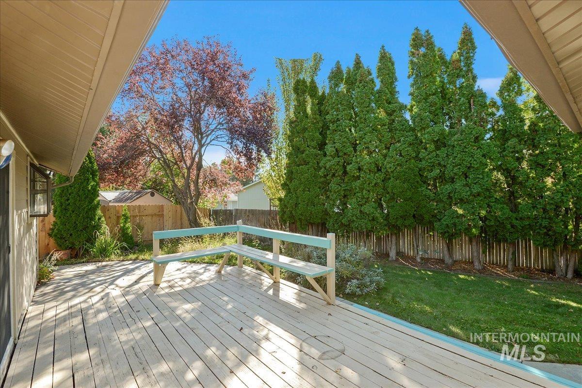 Wooden terrace featuring a fenced backyard