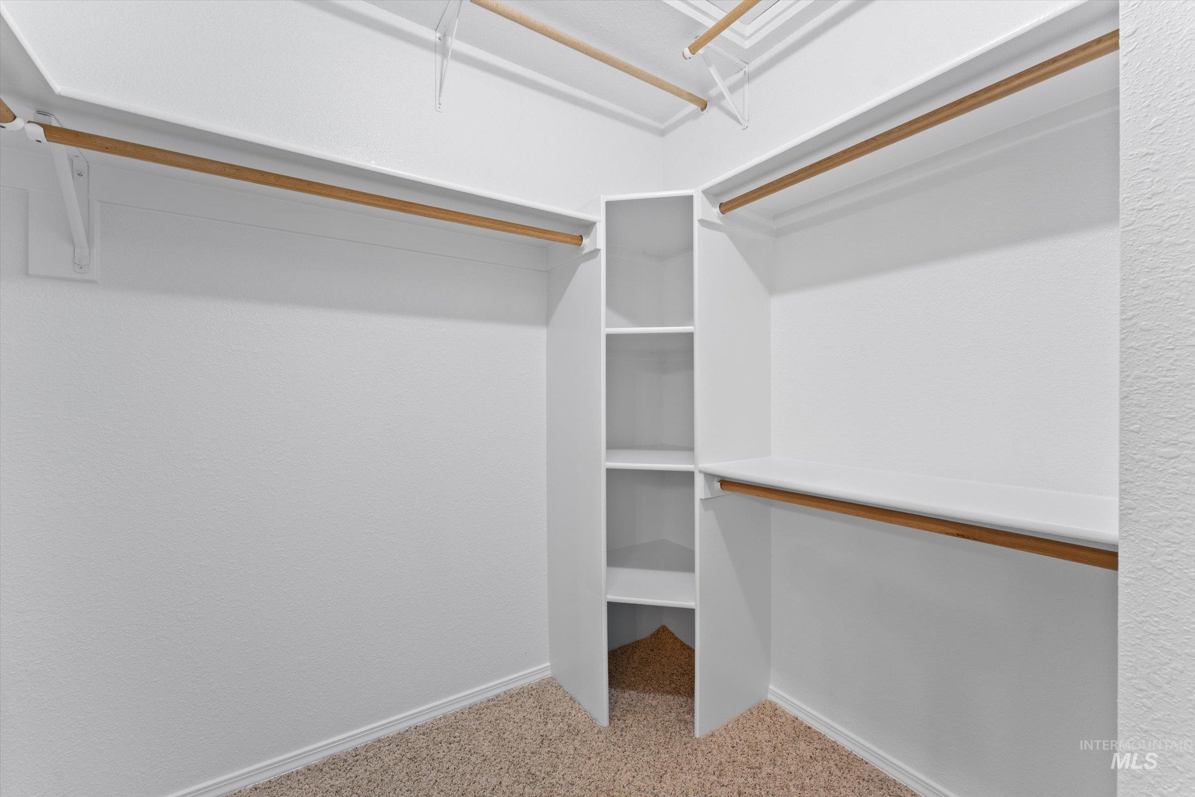 Spacious closet with light carpet