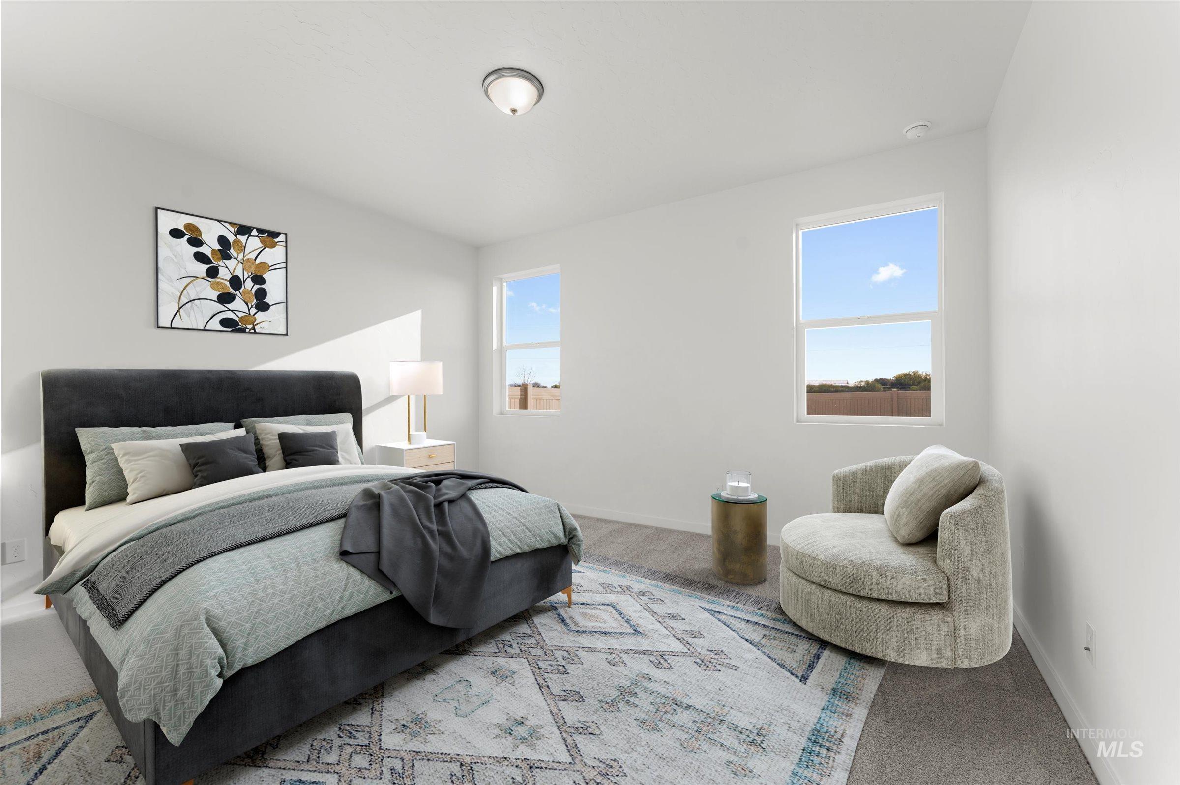 Carpeted bedroom with baseboards