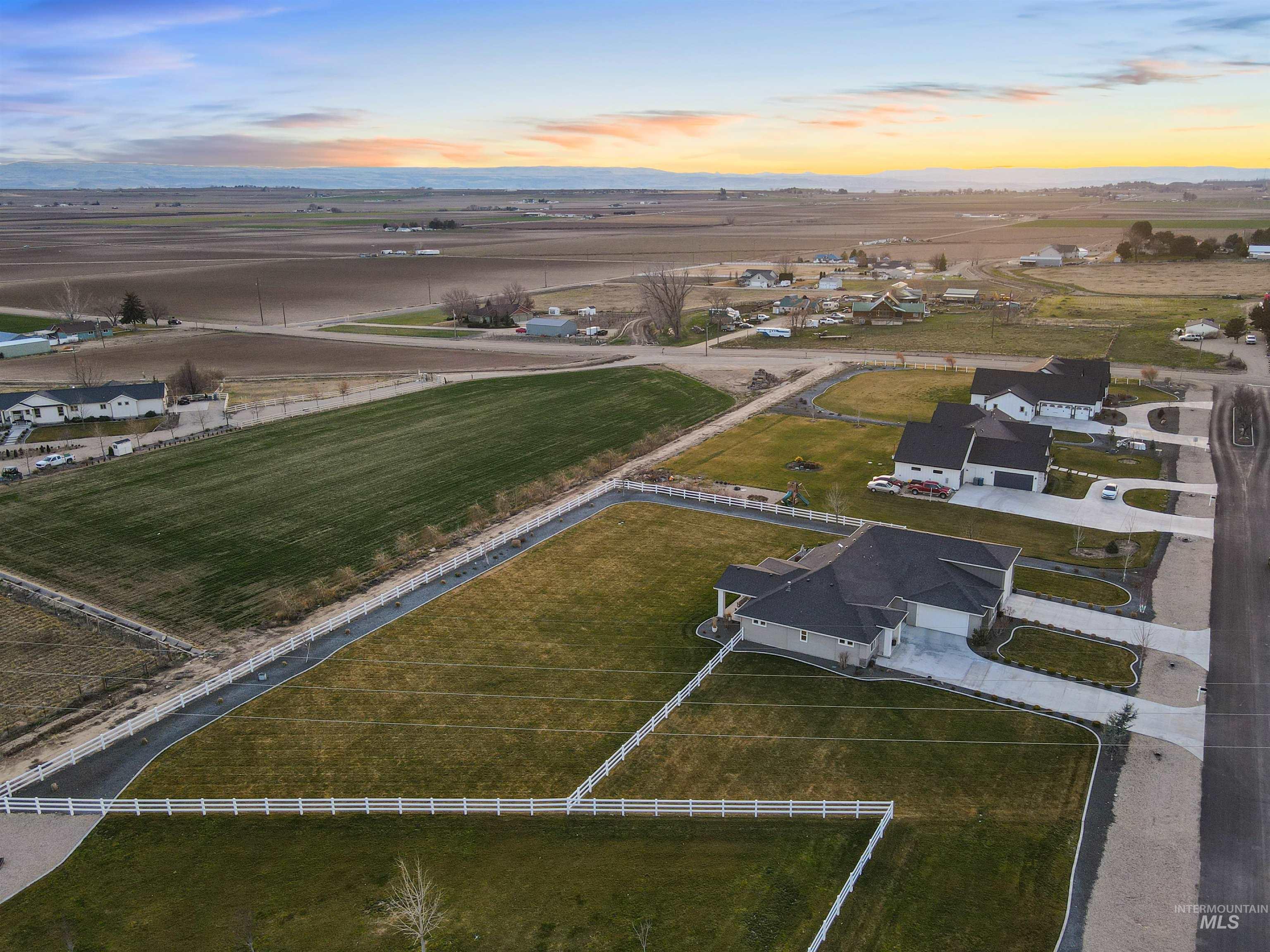 Aerial view at dusk of a view of countryside