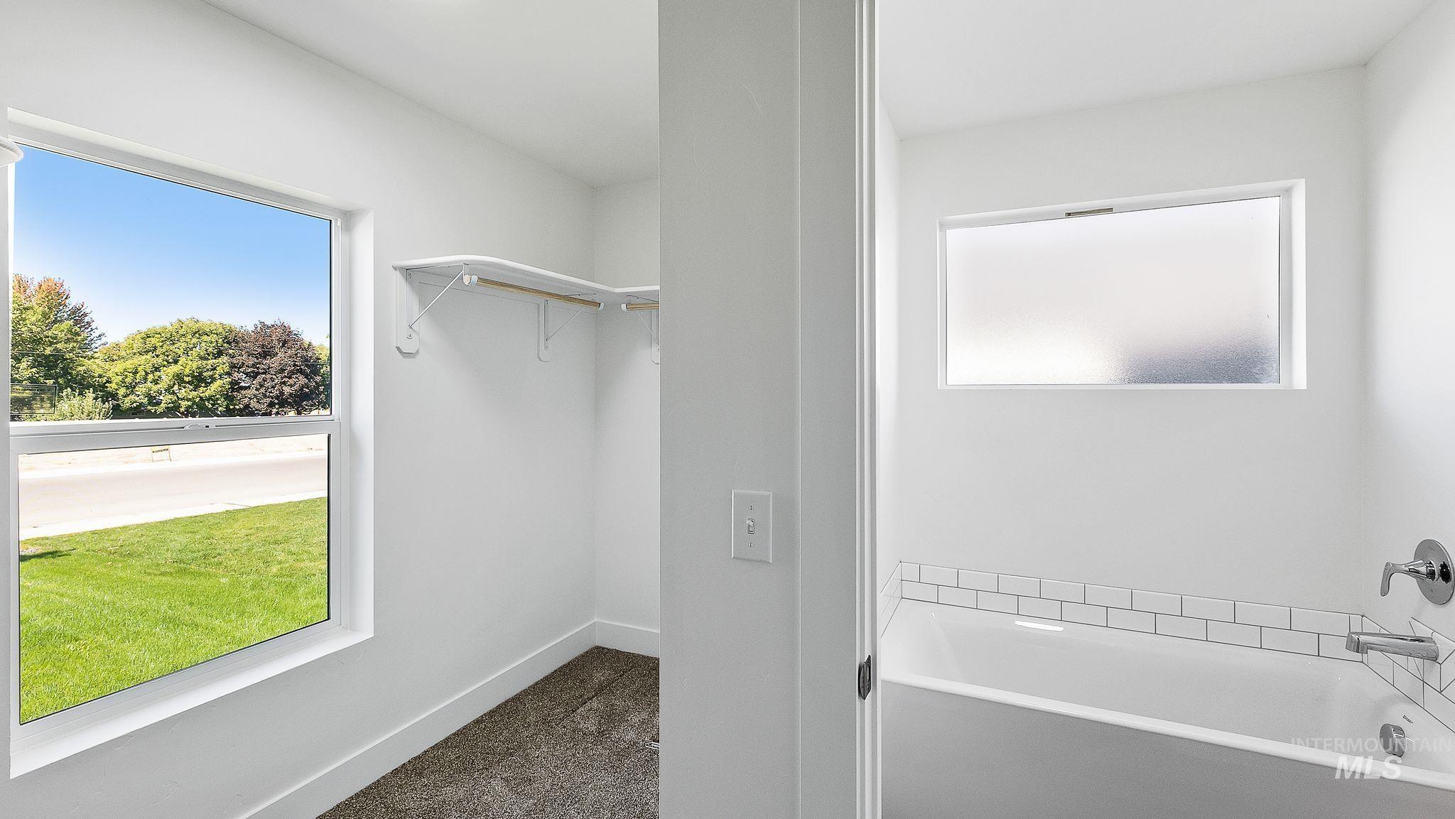 Spacious closet with dark carpet