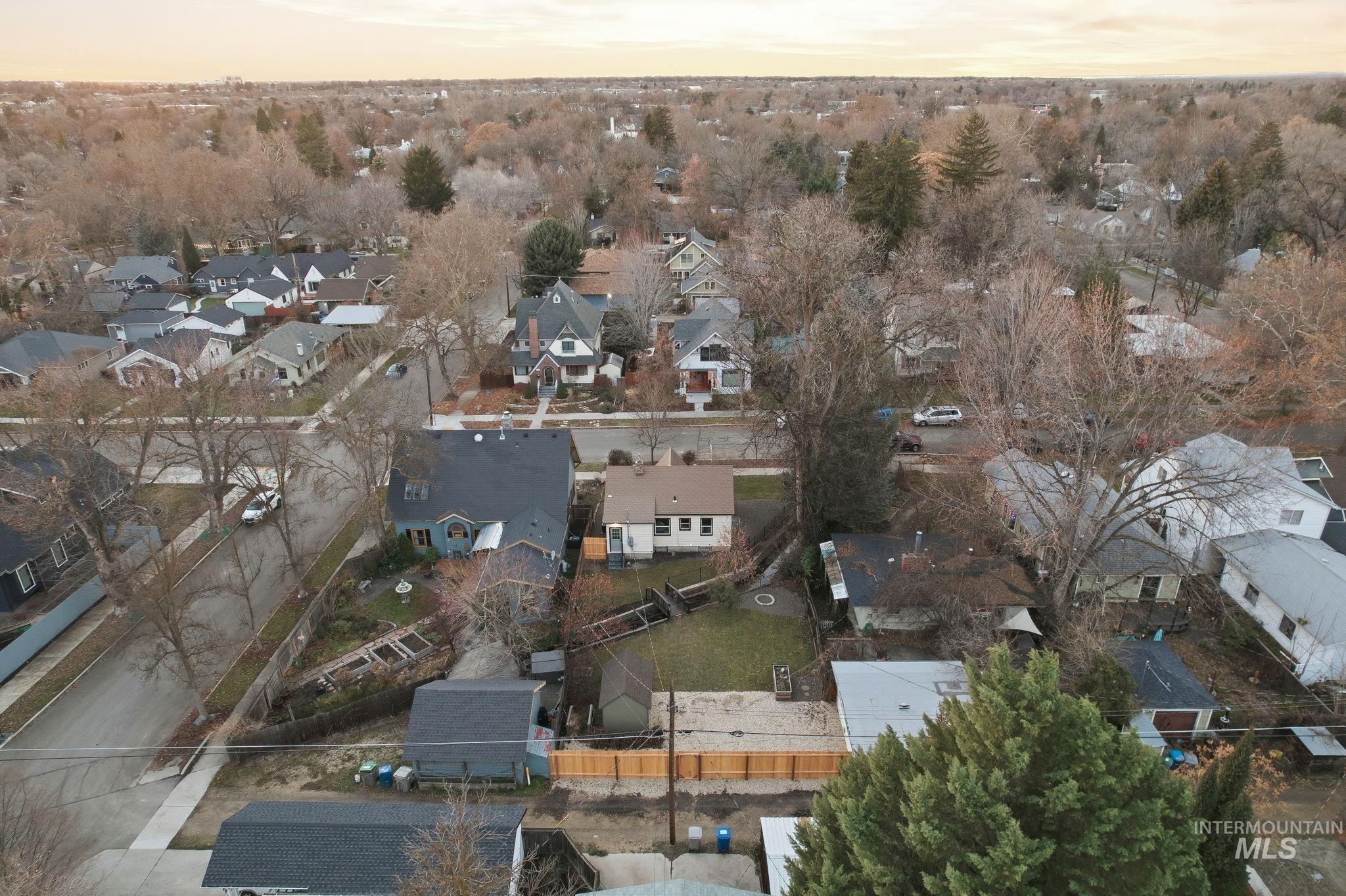 Aerial view at dusk of a residential view