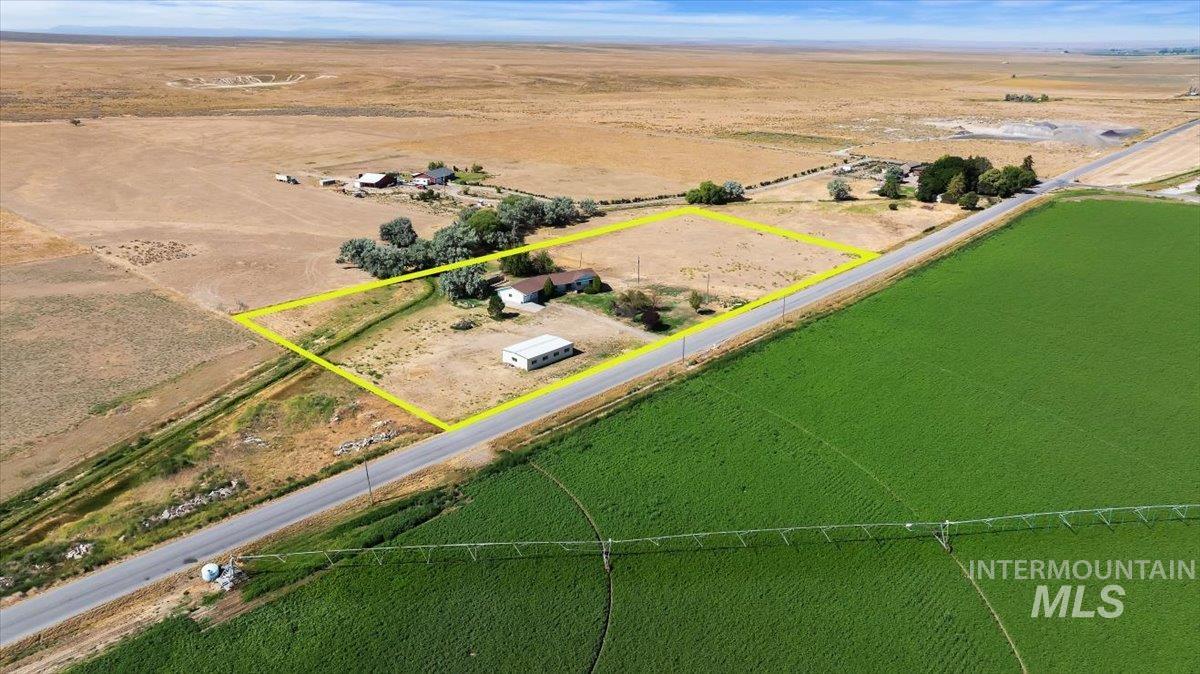 Overview of rural landscape featuring property boundaries highlighted