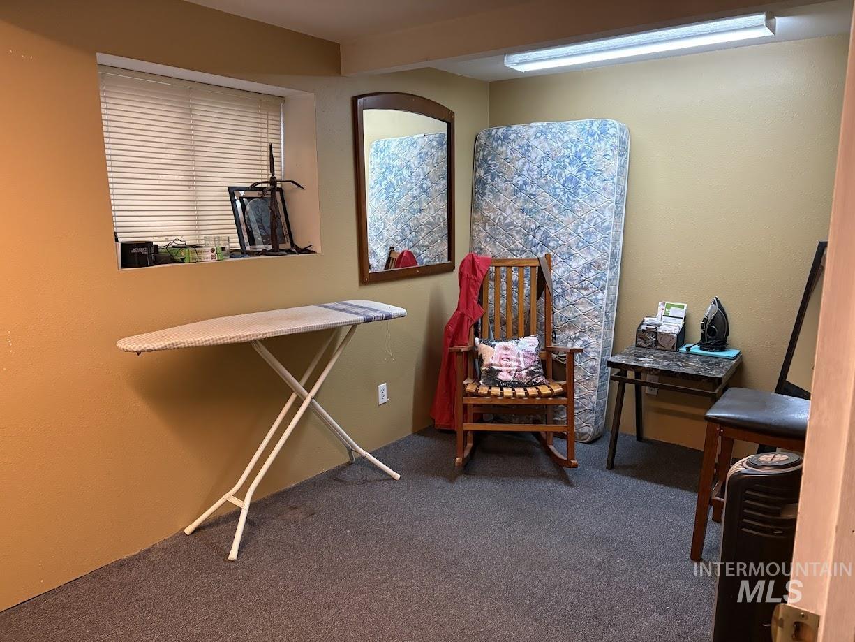 Living area featuring carpet