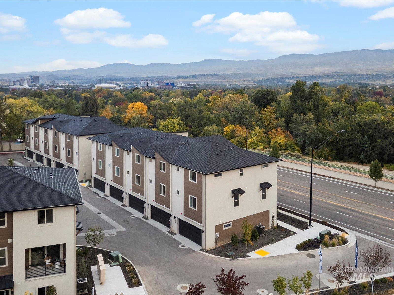 Bird's eye view of a mountainous background